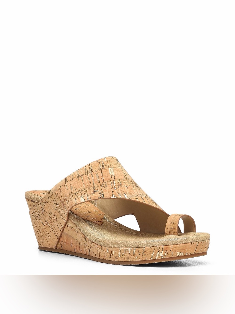 Donald J. Pliner Cork Wedge Slide Sandal in Cork with gold metallic flakes